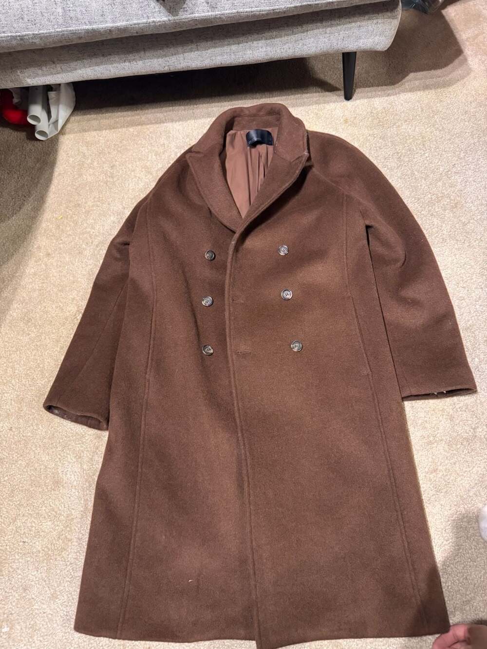 OAK + FORT Oversized Double-Breasted Wool Blend Coat in Brown